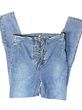 Free People FP Lace Up Front Jeans Women’s 26 High Rise Skinny Denim Y2K